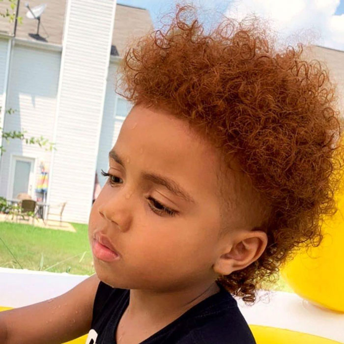 Boys Curly Frohawk With A Temple Fade 